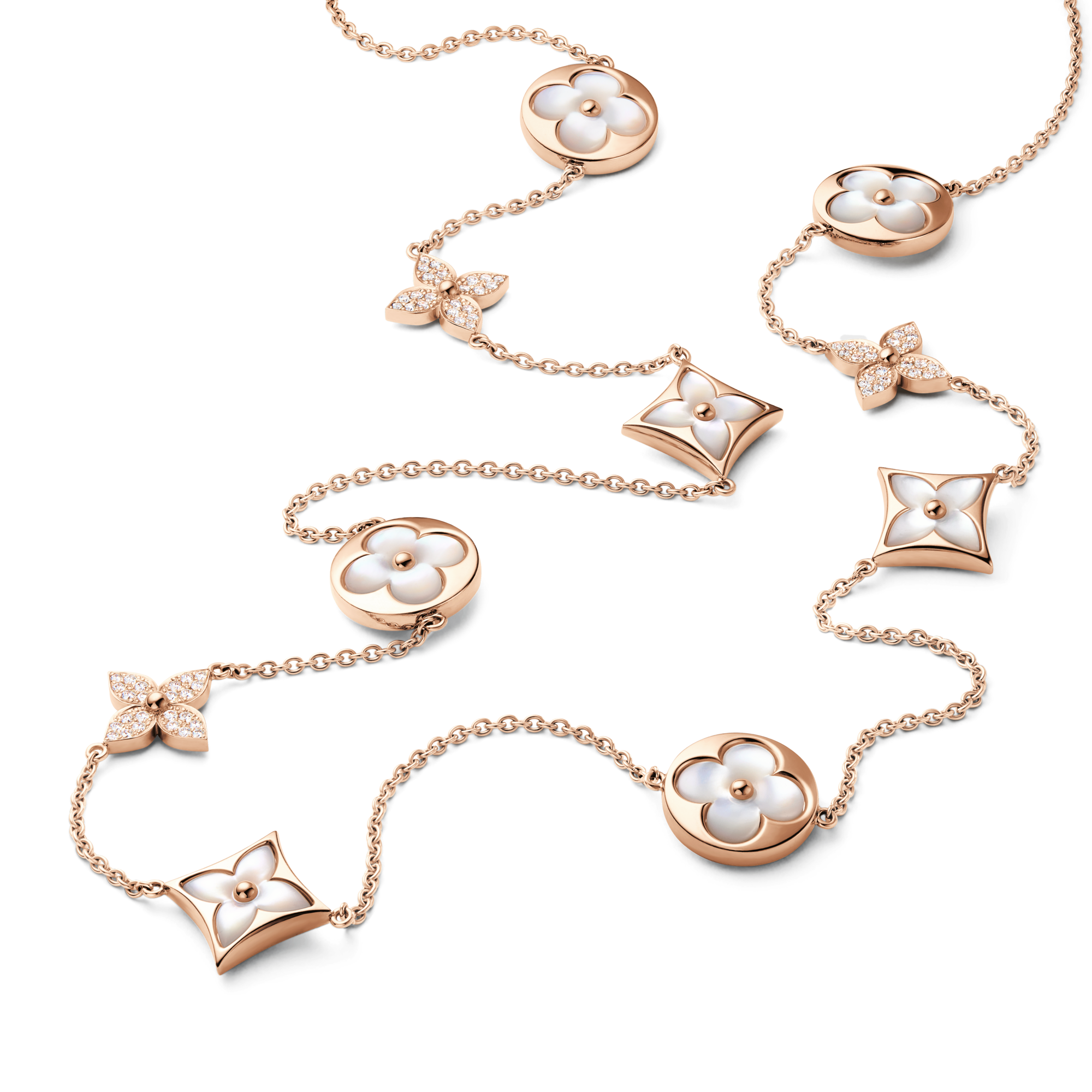 Color Blossom 13 Motifs Sautoir, Pink Gold, Mother Of Pearl and